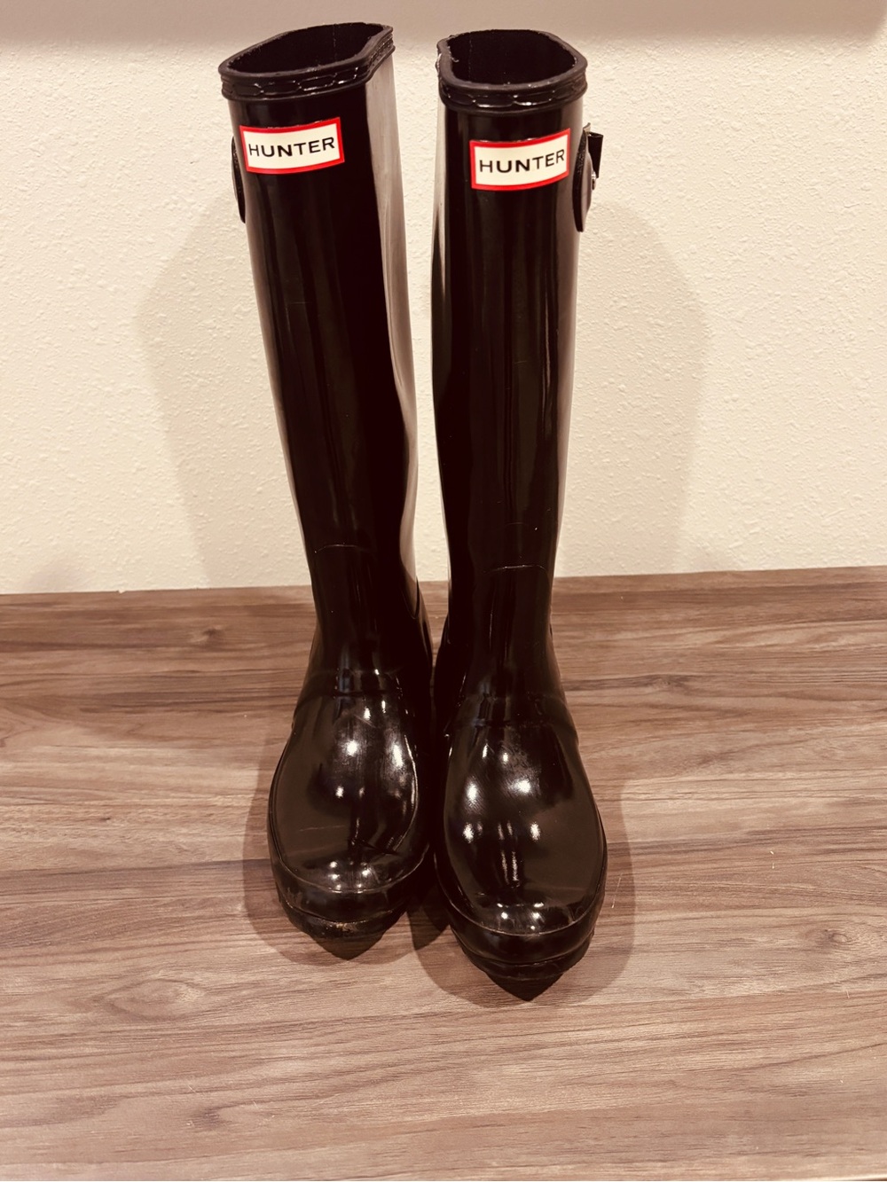 Hunter Glossy Black Knee-High Rain Boots Waterproof Outdoor Streetwear Classic